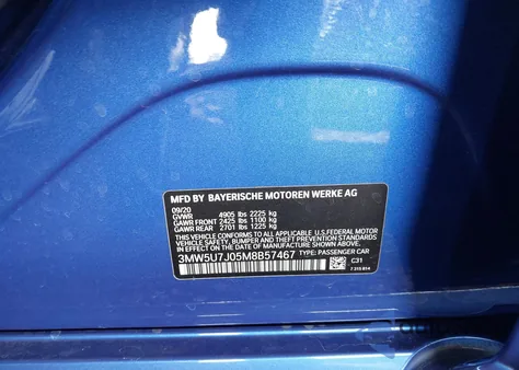 2021 BMW 3 Series M340I из США, поврежденный, VIN 3MW5U7J05M8B57467